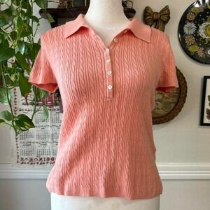 Vintage Y2K Petite Sophisticate Women's M Cable Knit Preppy Cropped Polo Shirt